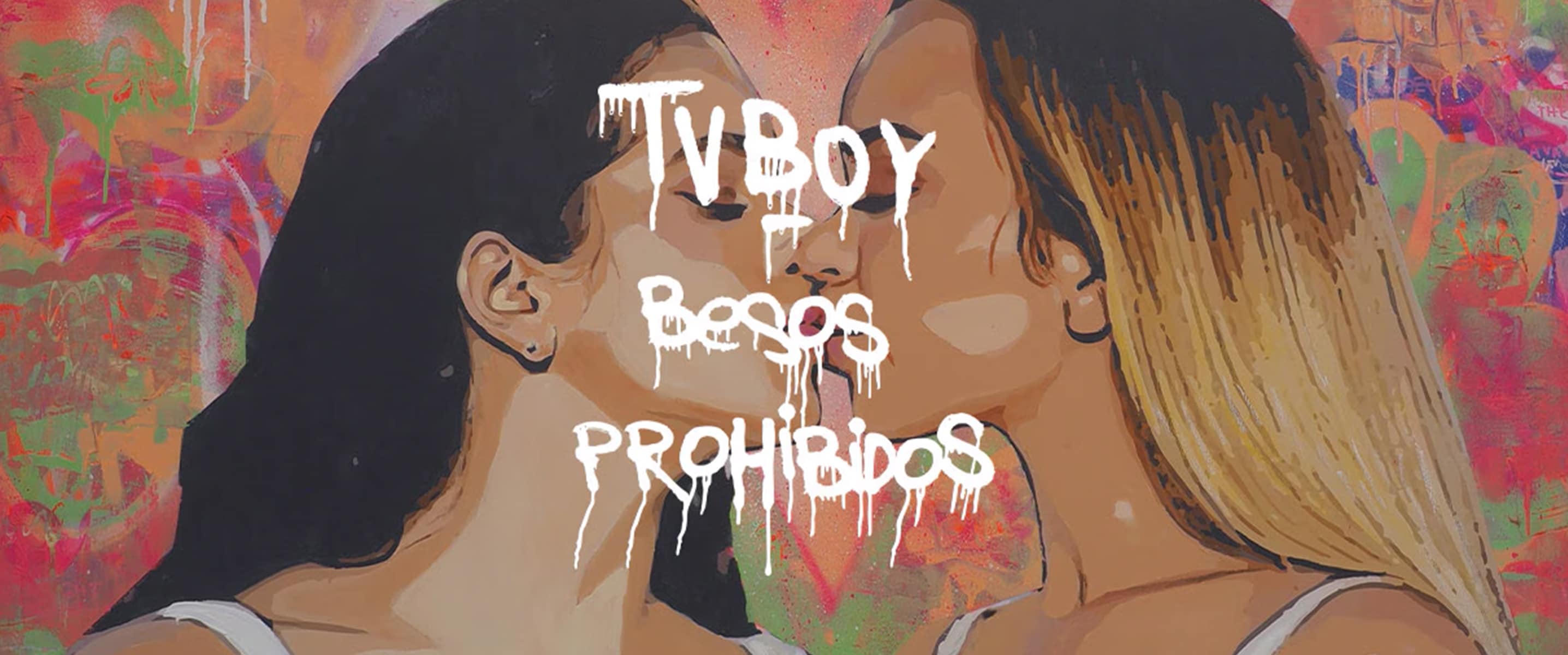 Grafiti TVBOY de dos personas dándose un beso
