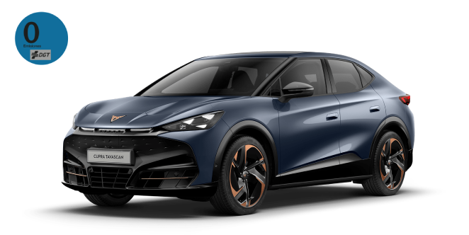 CUPRA Tavascan de color Tavascan Blue con distintivo ambiental 0 de la DGT