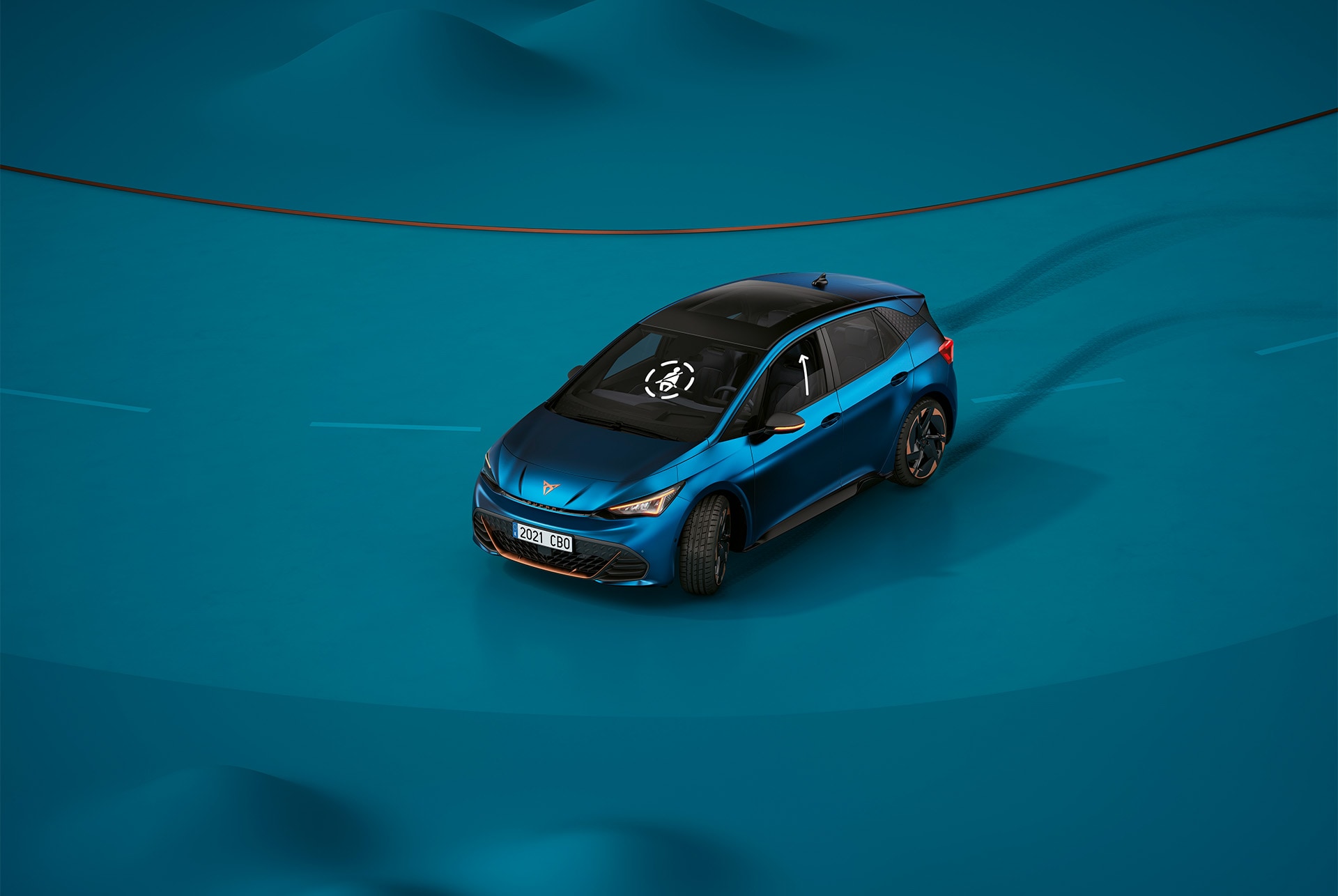 CUPRA Born color azul lava con sistema de asistencia antes de la colisión