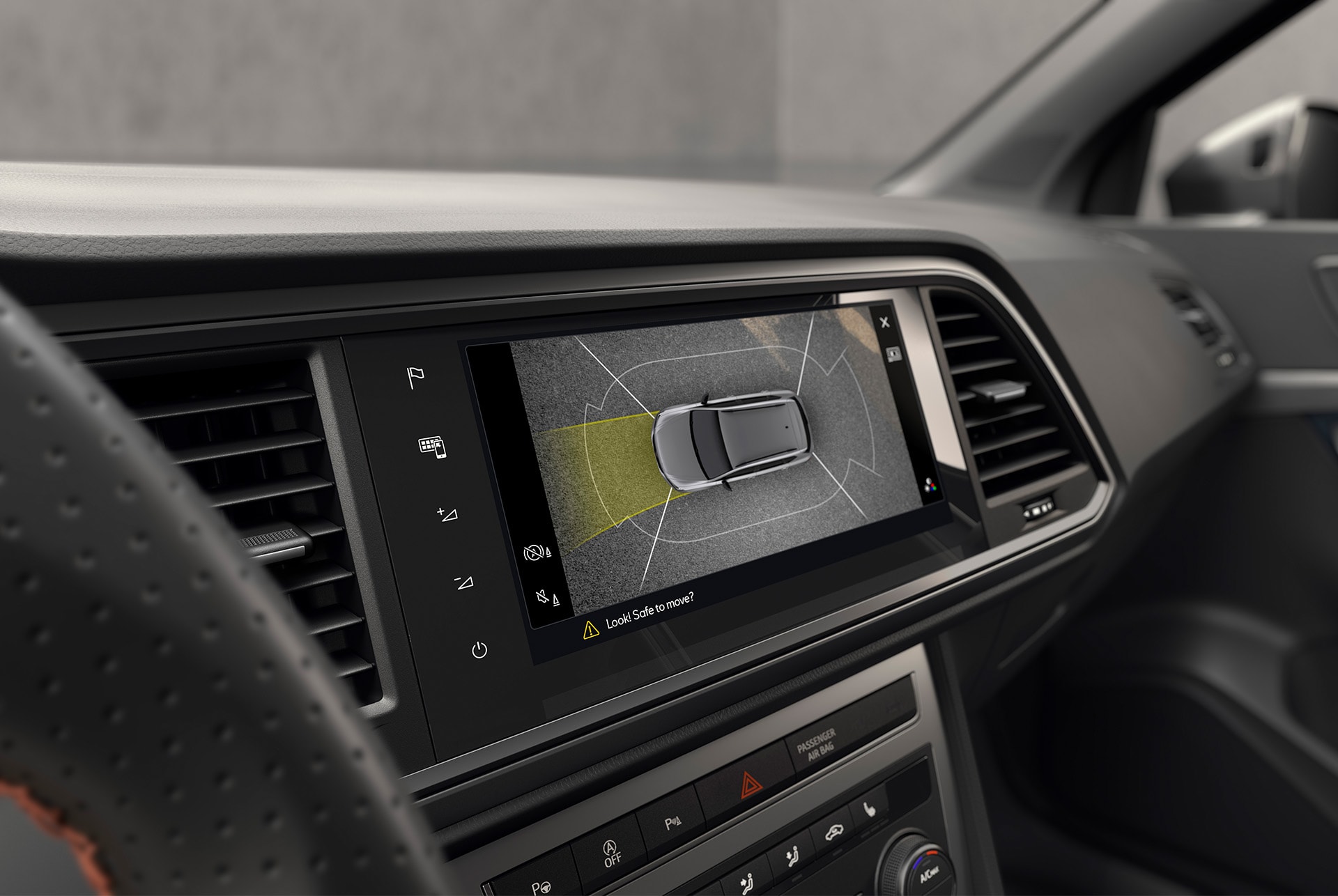 El sistema Top View Camera del CUPRA Ateca te muestra una vista de pájaro para ayudarte a aparcar en lugares estrechos.
