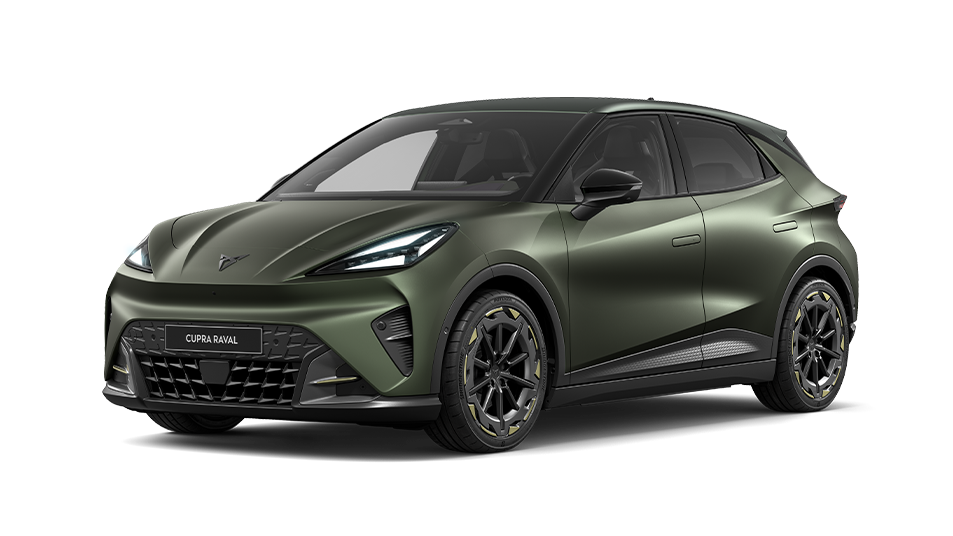 Versión Extreme del CUPRA Raval VZ en Manganese mate, con llantas de aleación Rebel de 48 cm (19").