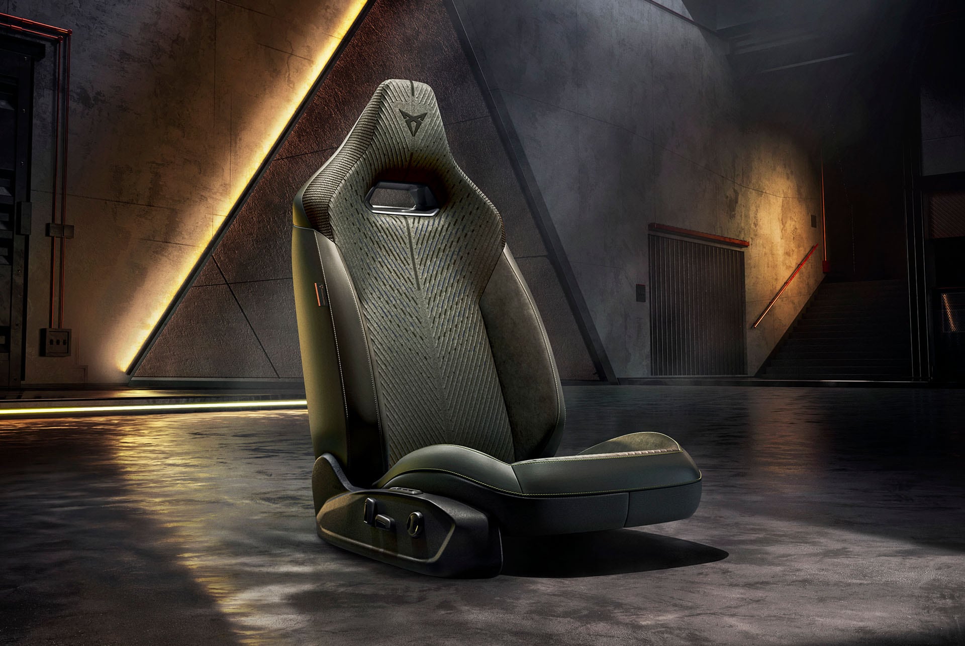 Vista interior para mostrar la tapicería Tribe y los detalles del diseño de los asientos.