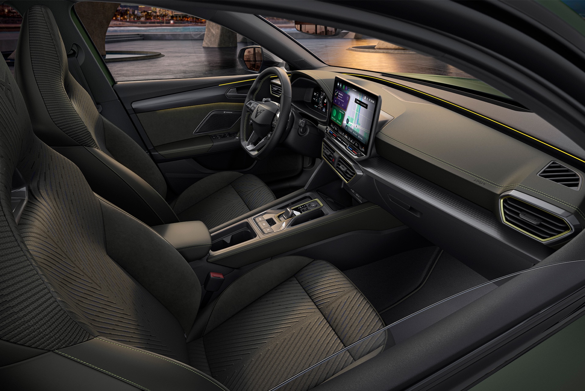 Nuevo diseño interior del coche CUPRA León 2025 con tapicería Tribe fabricada con tecnología de punto 3D.