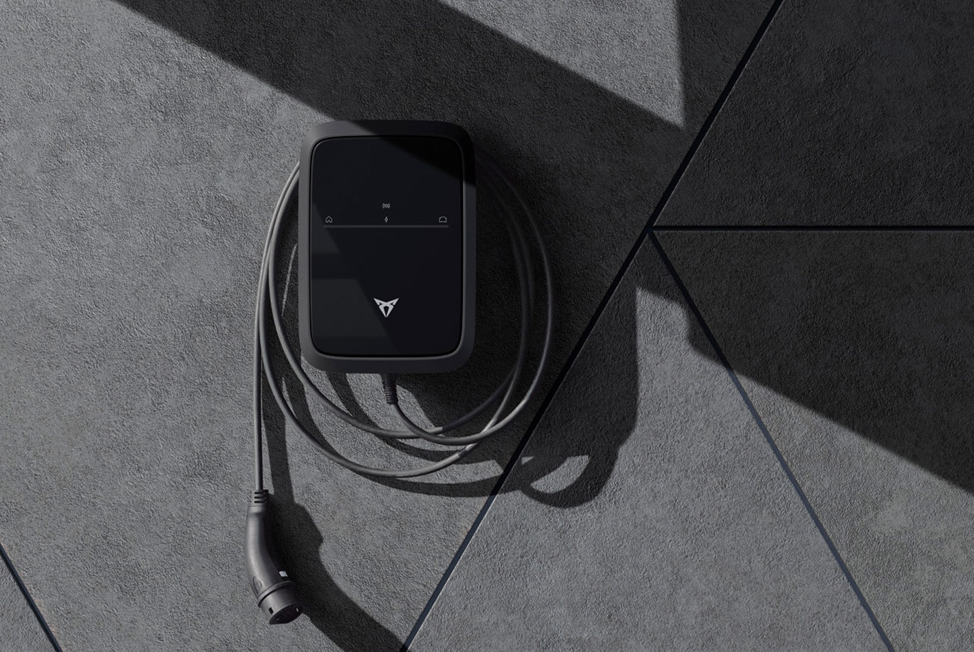 close-up of the cupra charger to showcase how easy is to charge your leon sportstourer at home, and faster than ever before.