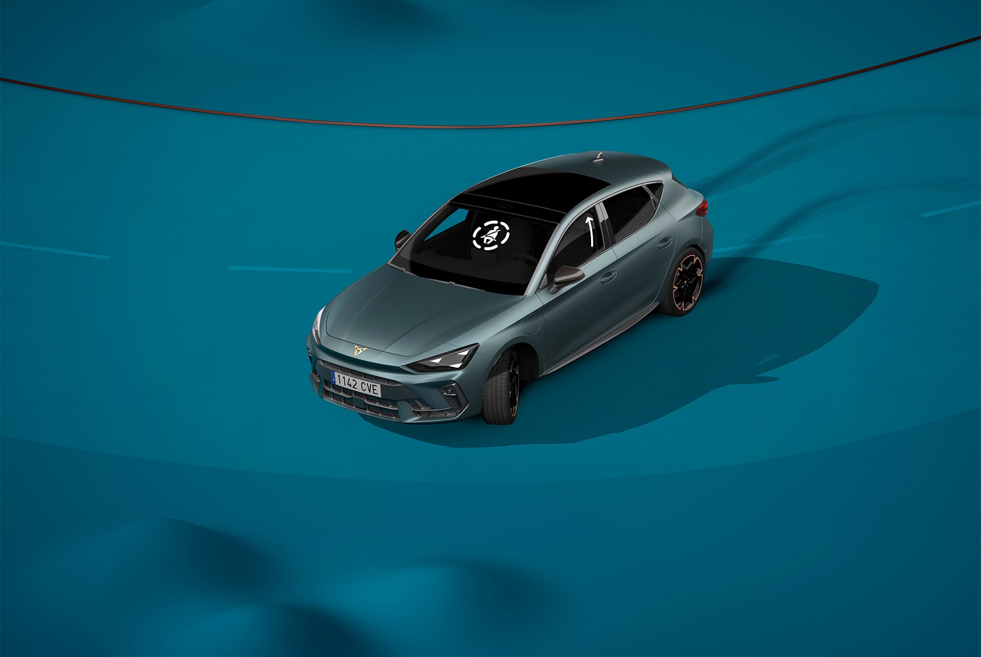 how to use new cupra leon sportstourer 2025 pre crash assist system, visual demo with shapes and blue background