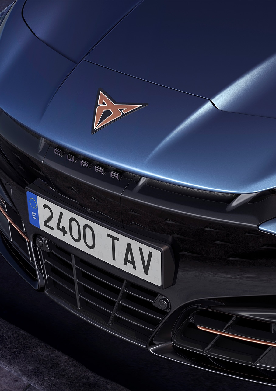 Coche Tavascan 2024 color azul, toma ariel 
