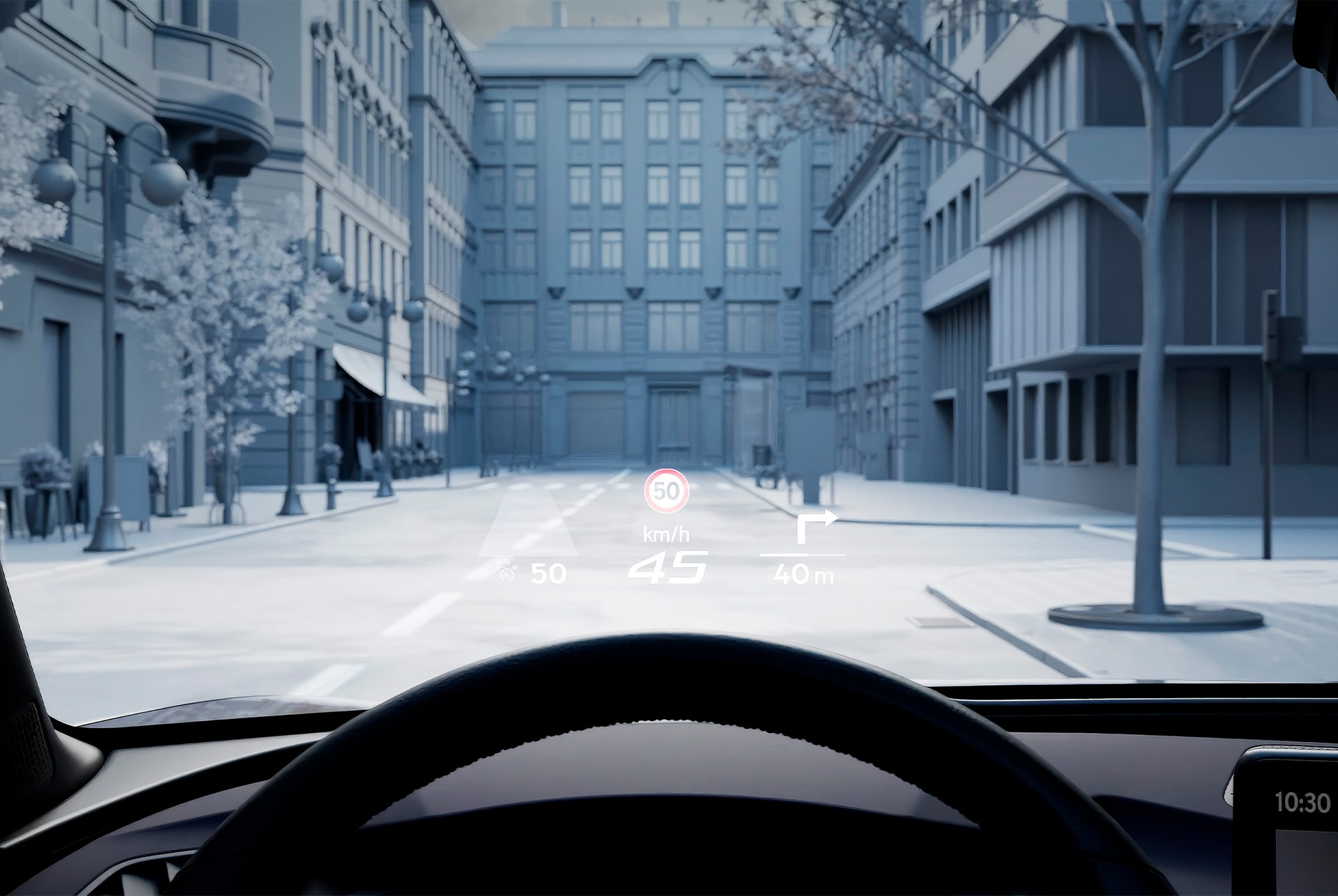 Animación de la funcionalidad del Head-up Display en el CUPRA Terramar, que muestra información relevante proyectada en el parabrisas.