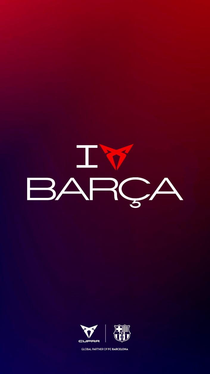 Logo en grande de “I LOVE BARÇA” con detalles de marca de CUPRA bajo éste, representando el patrocinio con el Fúbol Club Barcelona